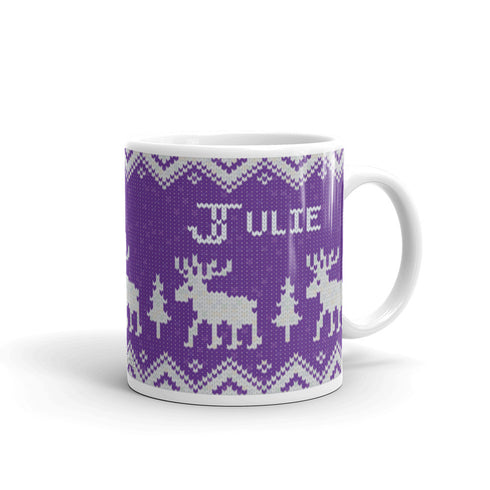 Scandinavian Moose Mug, Knitting Name Mug, Christmas Sweater Mug
